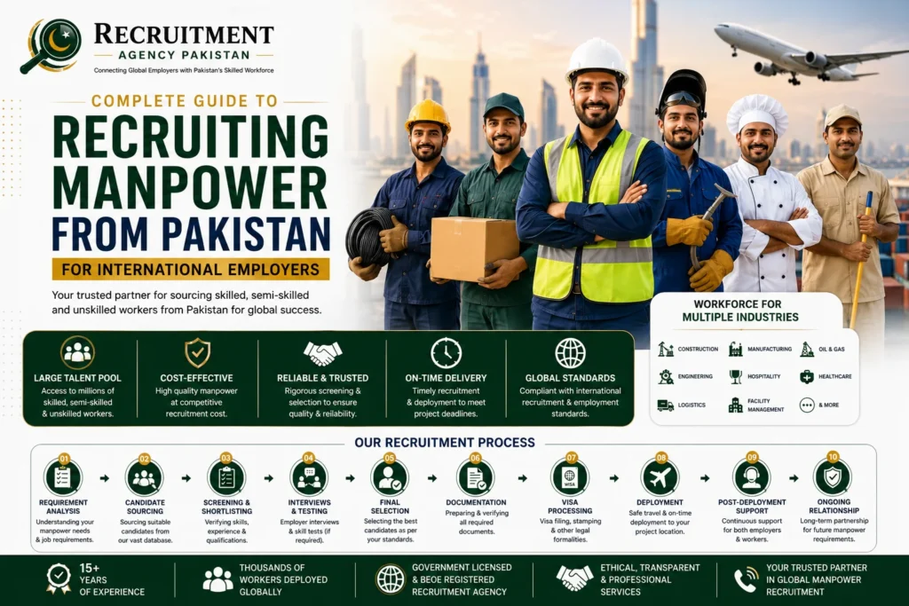 Recruiting skilled, semi-skilled and unskilled manpower from Pakistan for international employers