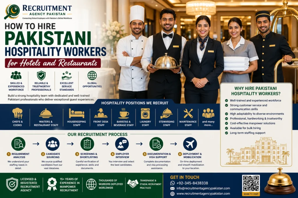 Pakistani hospitality workers for international hotels and restaurants