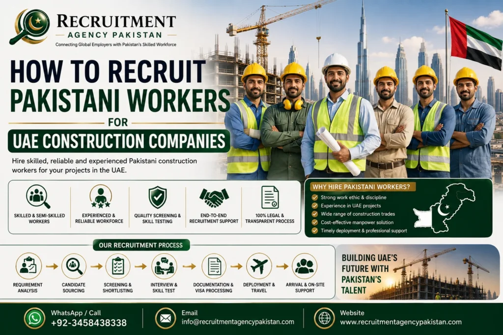 Pakistani construction workers recruited for UAE construction companies