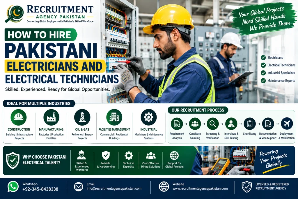 Pakistani electricians and electrical technicians working on overseas industrial projects