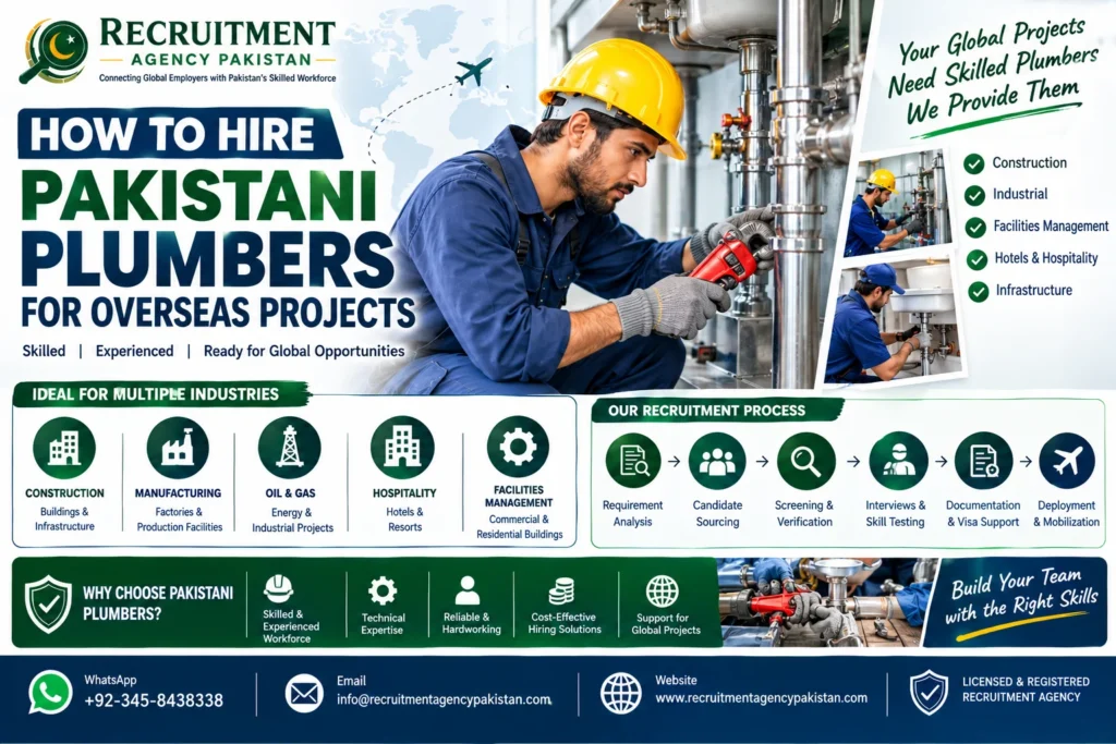 Pakistani plumbers working on overseas construction and industrial projects